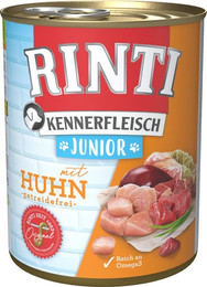 Produktbild von RINTI Kennerfleisch Junior 800g Dose Hundenassfutter 12 x 800 Gramm Huhn