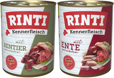 Produktbild von Rinti Kennerfleisch Mixpaket mit Ente und Rentier 24x800g