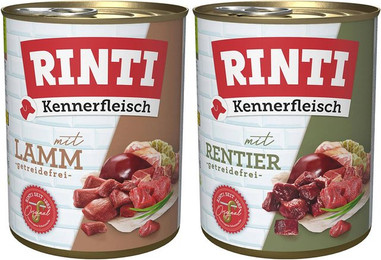 Produktbild von Rinti Kennerfleisch Mixpaket mit Rentier und Lamm 24x800g