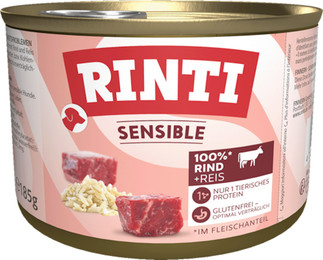 Produktbild von RINTI Sensible 185g Dose Hundenassfutter Sparpaket 24 x 185 Gramm Rind & Reis