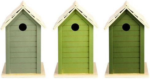 Produktbild von Rivanto Vogelhaus, 5 Stück Meisen Vogelhaus Grüntöne aus Holz 16x15x25 cm