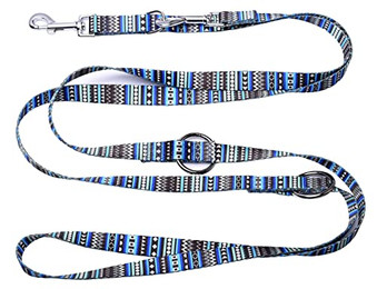 Produktbild von Robuste Doppelleine aus Nylon blaubunt für Hunde bis 60kg - 2,5 m