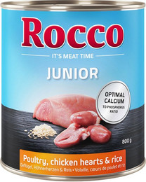 Produktbild von Rocco Junior Geflügel mit Hühnerherzen und Reis - 6 x 800 g
