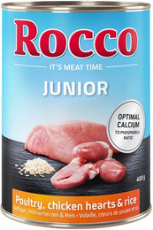 Produktbild von Rocco Junior Geflügel mit Hühnerherzen und Reis - 24 x 400 g