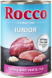 Produktbild von Rocco Junior Mix Pute mit Kalbsherzen und Geflügel mit Hühnerherzen - 24 x 400 g