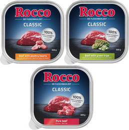 Produktbild von Rocco Probiermix Classic 1: Rind pur, Rind/Pansen, Rind/Geflügelherzen - 9 x 300 g