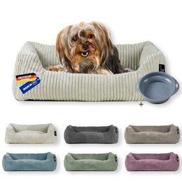 Rohrschneider Hundebett Cord für kleine Hunde mit waschbarem Bezug und Futternapf – Bild 1 von 8