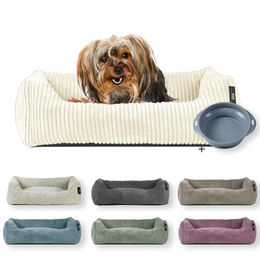 Rohrschneider Hundebett Cord für kleine Hunde mit waschbarem Bezug und Futternapf – Bild 1 von 9