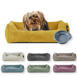Produktbild von Rohrschneider Hundebett Cord für kleine Hunde mit waschbarem Bezug und Futternapf
