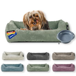 Rohrschneider Hundebett Cord für kleine Hunde mit waschbarem Bezug und Futternapf – Bild 1 von 8