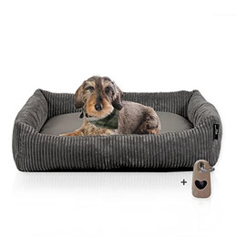Produktbild von Rohrschneider Hundebett waschbar mit Wendekissen Cordstoff grau