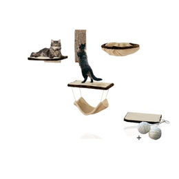 Produktbild von Rohrschneider Katzen-Kletterwand Katzenmöbel für die Wand 6-tlg in beige mit Gratis-Spielballset