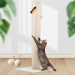 Produktbild von Rohrschneider ® Kratzbaum XL, extra dicke Kratzsäule Ø 12 cm, mit Spielzeug, Bodenplatte mit Cordbezug beige 45 cm, 1,07 m, 45 cm