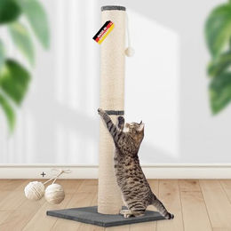 Rohrschneider ® Kratzbaum XL, extra dicke Kratzsäule Ø 12 cm, mit Spielzeug, Bodenplatte mit Cordbezug dunkelgrau 45 cm, 1,07 m, 45 cm – Bild 1 von 7