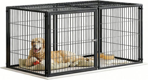 Rolipo Tiertransportbox Haustierkäfig hochbelastbar, Gitterbox, transportabel, Schwarz, 120x60x60 cm, für mittelgroße, große Tiere, sicher, 2 abnehmbare Türen – Bild 1 von 5