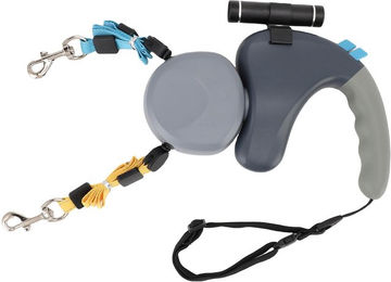 Produktbild von Rollleine für 2 Hunde mit LED-Licht, 3 Meter, Grau - 3 m