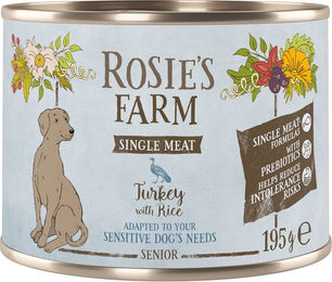 Produktbild von Rosie's Farm Single Meat Senior Truthahn & Reis - 6 x 195 g