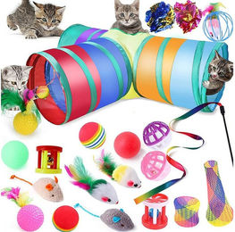 Produktbild von Rosnek Katzenspielzeug Set 21-teilig mit Faltbarem Regenbogen-Tunnel