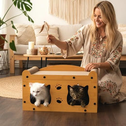 Produktbild von Roxlin Katzenhaus Katzen Kratzmöbel TV-Modell – Kratzhaus & Kratzbrett Karton Katzenhaus