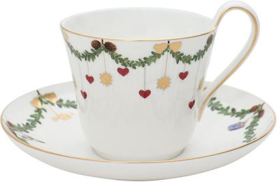 Produktbild von Royal Copenhagen Star Fluted Christmas Tasse und Untertasse mit hohem Henkel, Star Fluted Christmas, 2503091 & [Artikel] weiß