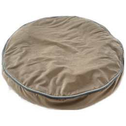 Produktbild von Runde Matratze „Lior“ Velours – beidseitig weich, Beige mit Schimmer & blauem Keder