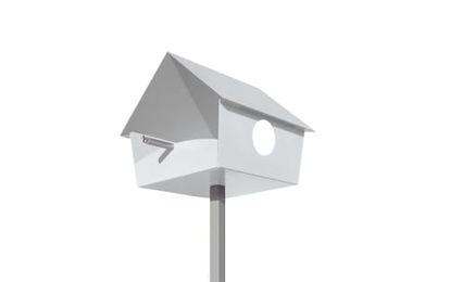 Radius Piep Show XXL Vogelhaus aus Aluminium und Stahl in Weiß mit 3m Stahlseil als Vogelfutterstation oder Vogeltränke – Bild 1 von 3