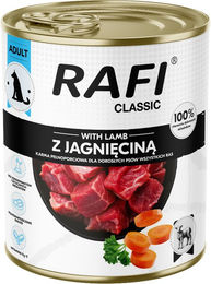 Produktbild von Rafi Dog Classic Hundefutter Adult Lamm Stückchen in Sauce 12 x 800 g ohne Farb- und Aromastoffe sowie Konservierungsstoffe