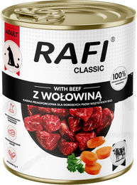 Produktbild von Rafi Dog Classic Hundefutter Adult Rind Stückchen in Sauce 12 x 800 g ohne Farb- und Aromastoffe sowie Konservierungsstoffe