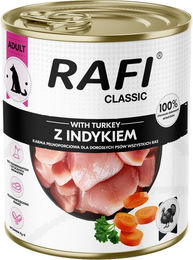 Produktbild von Rafi Dog Classic Hundefutter Adult Truthahn Stückchen in Sauce ohne Farb- und Aromastoffe sowie Konservierungsstoffe 12 x 800 g