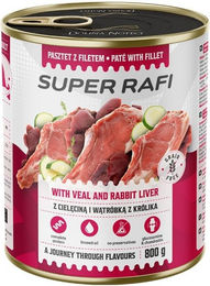 Produktbild von Rafi Hund Nassfutter Paté mit Pute, Kalb und Kaninchen getreidefrei für adulte Hunde aller Größen 800g