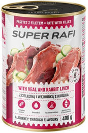 Produktbild von Rafi Super Nassfutter Paté mit Pute, Kalb und Kaninchen für adulte Hunde getreidefrei 400 g