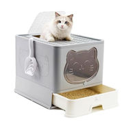 Produktbild von RAIKOU Haubentoilette für Katzen XXL aus Kunststoff in Grau mit Schubladenprinzip und Schaufel