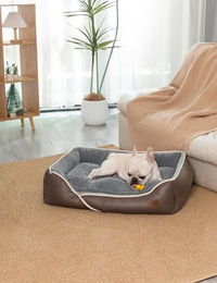 RAIKOU Hundebett aus Plüsch und Baumwolle, Waschbares Hundekissen in Braun, 80x60x7 cm – Bild 1 von 2