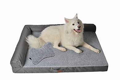 RAIKOU Hundebett mit kuscheligem Plüsch und Polsterung, waschbares Hundekissen in Hellgrau Melange, 80x60x7cm – Bild 1 von 7