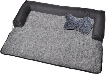 RAIKOU Hundebett mit Lehne und Sofaschutz aus weichem Teddy-Fleece in Grau – Bild 1 von 4