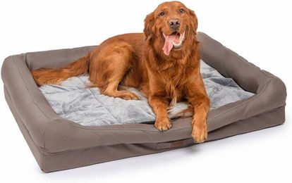 RAIKOU Hundebett XXL mit abnehmbarem Kissen aus Polyester, gepolsterter Schlafplatz für Hunde, Braun oder Grau – Bild 1 von 9