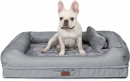 RAIKOU Hundebett XXL Schlafplatz für erwachsene Hunde aus Polyester in Grau mit abnehmbarem Kissen und waschbarer Polsterung – Bild 1 von 8