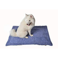 Produktbild von RAIKOU Hundedecke und Katzendecke aus Fleece mit Plüschkissen, rutschfest und waschbar, Blau Melange, 100x70cm