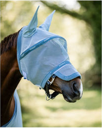 Rambo Fliegenmaske für Warmblut Pferde aus Polyester in Blau Silber – Bild 1 von 2