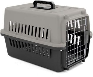 RAMROXX Transportbox aus Kunststoff für Hunde und Katzen in Grau Schwarz Größe M – Bild 1 von 3