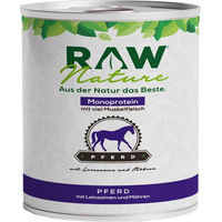 Produktbild von RAW Nature Nassfutter Pferd mit Leinsamen und Möhren Stückchen in Sauce getreidefrei und monoprotein 800g