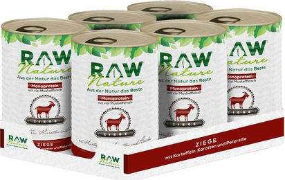 RAW Nature Nassfutter Ziege Stückchen in Sauce Monoprotein Getreidefrei für sensible Hunde 2400g – Bild 1 von 4