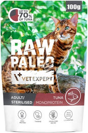 Produktbild von RAW PALEO Adult Sterilised Katzen Nassfutter Thunfisch Monoprotein Stückchen in Sauce getreidefrei 100g