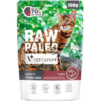 Produktbild von RAW PALEO Adult Sterilised Katzen Nassfutter Thunfisch Monoprotein Stückchen in Sauce getreidefrei 100g
