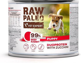 Produktbild von RAW PALEO Hundefutter Nassfutter für Welpen Rind und Kaninchen getreidefrei 200g