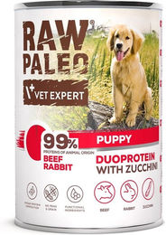 Produktbild von RAW PALEO Hundefutter Nassfutter für Welpen Rind und Kaninchen getreidefrei 400g