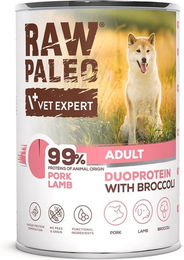 Produktbild von RAW PALEO Nassfutter für adulte Hunde mit Schweinefleisch, Lamm und Brokkoli, getreidefrei, 400g