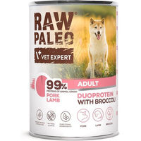 Produktbild von RAW PALEO Nassfutter für adulte Hunde mit Schweinefleisch, Lamm und Brokkoli, getreidefrei, 400g