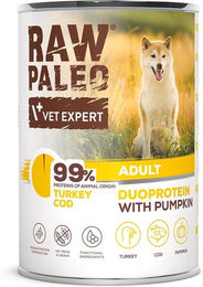 Produktbild von RAW PALEO Nassfutter für adulte Hunde mit Truthahn, Kabeljau und Kürbis getreidefrei 400g