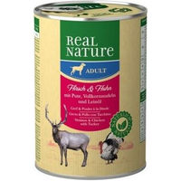 Produktbild von REAL NATURE Hund Nassfutter Adult Hirsch und Huhn Haut & Fell ohne Zusatzstoffe 24x400 g - 24 x 400 g